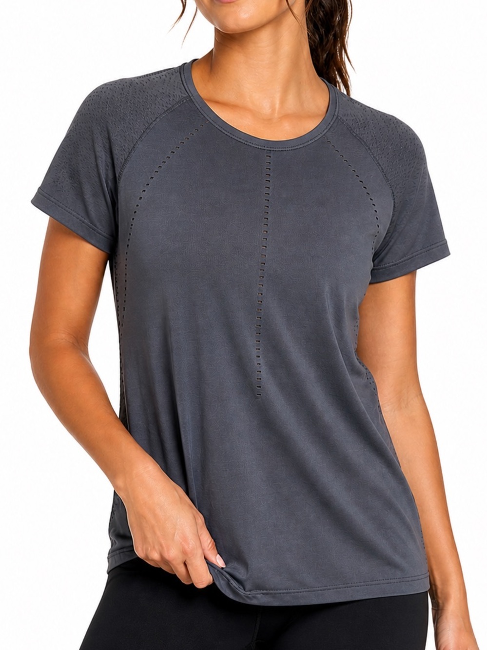 Athleta Gray Seamless Athletic Top Small Vent Mesh Workout Tee
